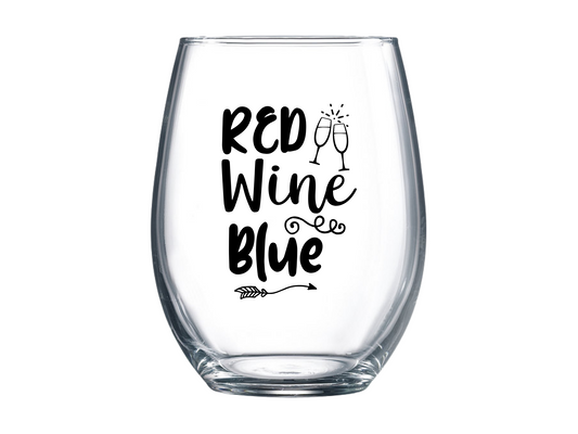 Red Wine and Blue Stemless Wine Glass